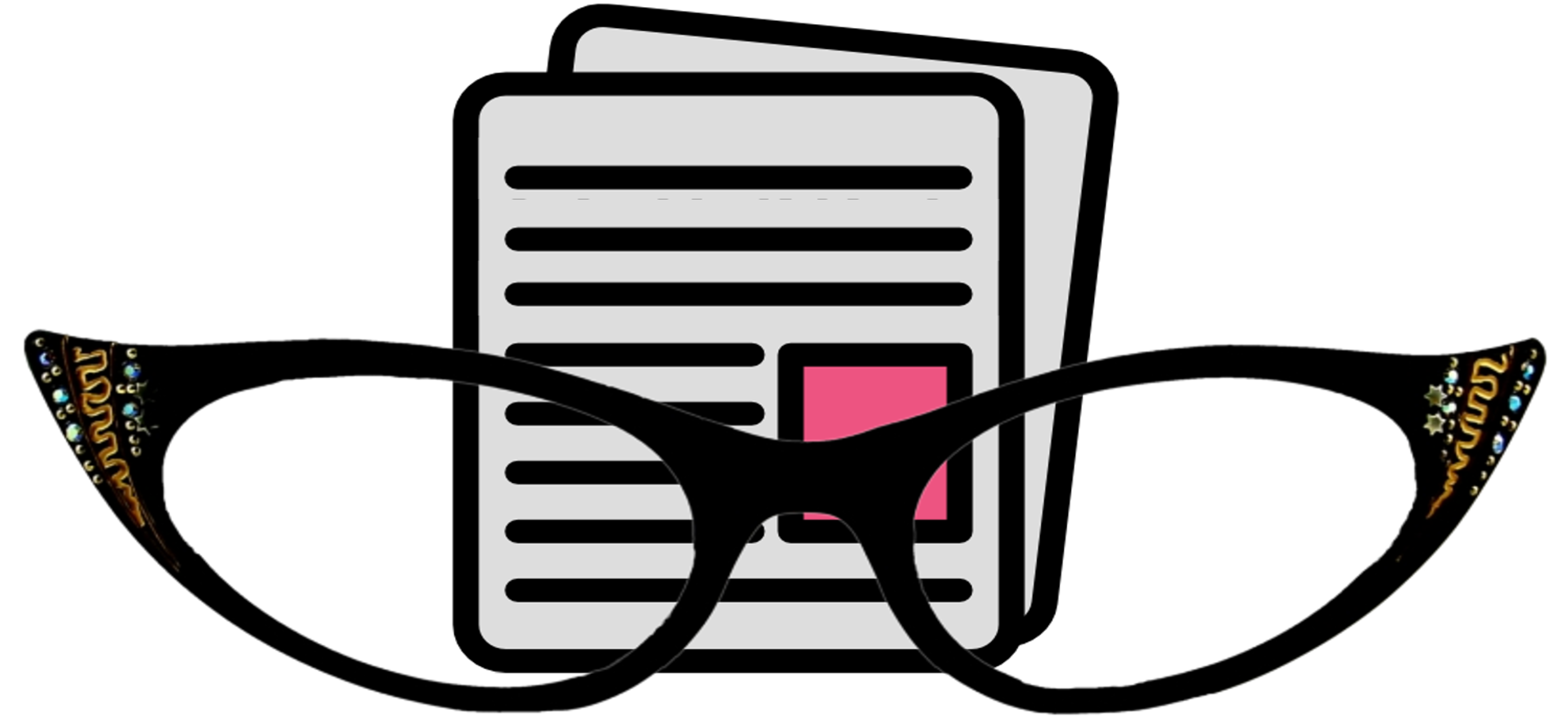 an icon of an article with nice black cat's eye glasses sitting on it